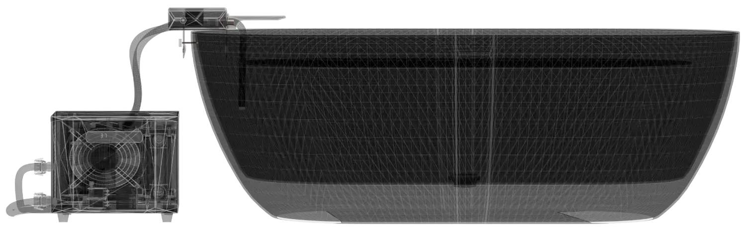 View of chiller and tub animated to change from a drawing to wireframe to picture